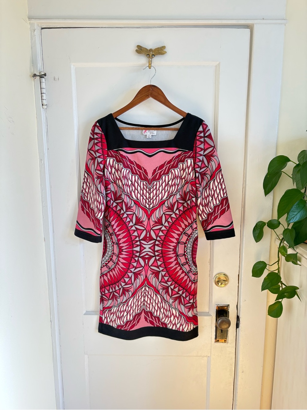 Pink‎ & Black Geometric Print Cocktail Dress 4